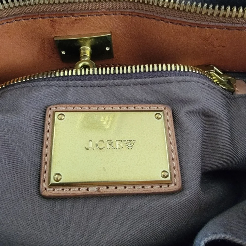 J. Crew Brompton Straw Tan Brown Leather Hobo Bag Y2K 2010